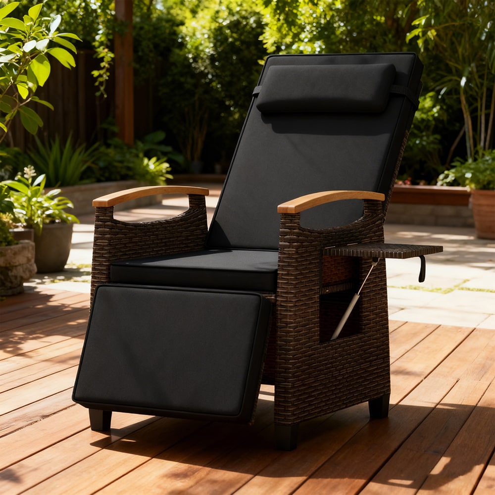 Patio Wicker Recliner Chair With Adjustable Backrest And Footrest_voghion.com